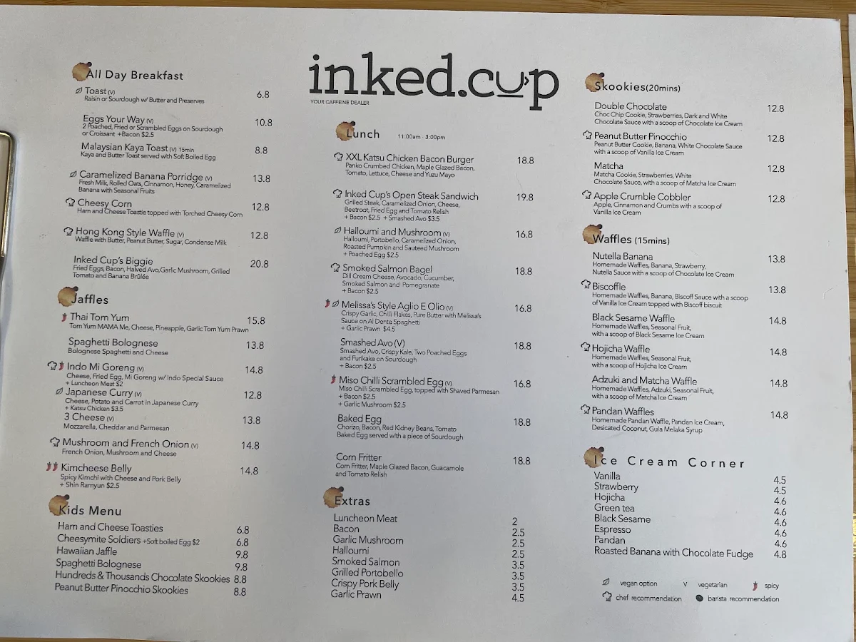 Menu, inked cup