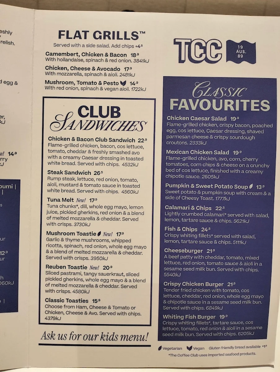 Menu, The Coffee Club Noranda