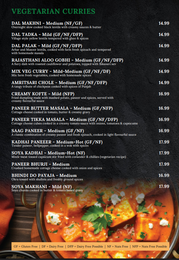 Menu, Cumin Club Richmond