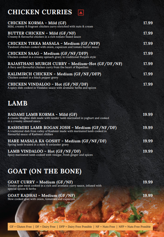 Menu, Cumin Club Richmond