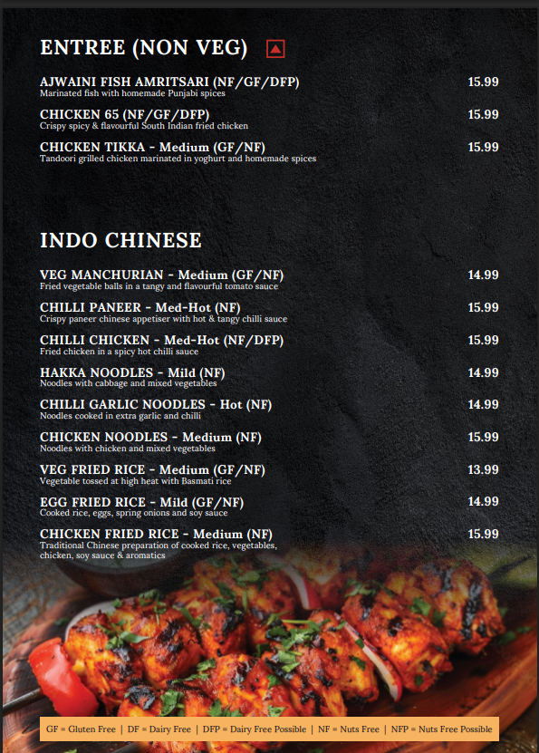 Menu, Cumin Club Richmond