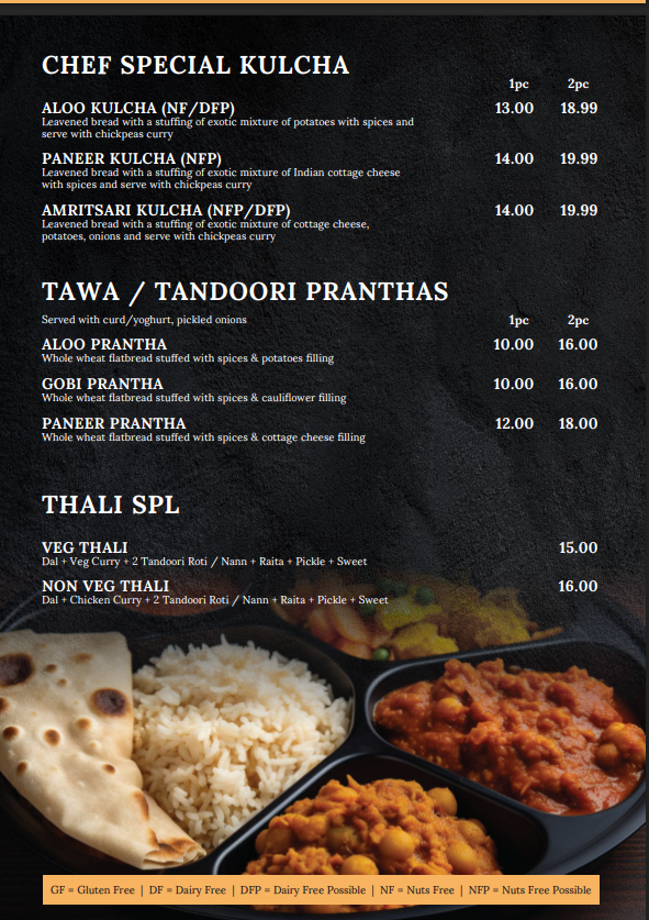 Menu, Cumin Club Richmond