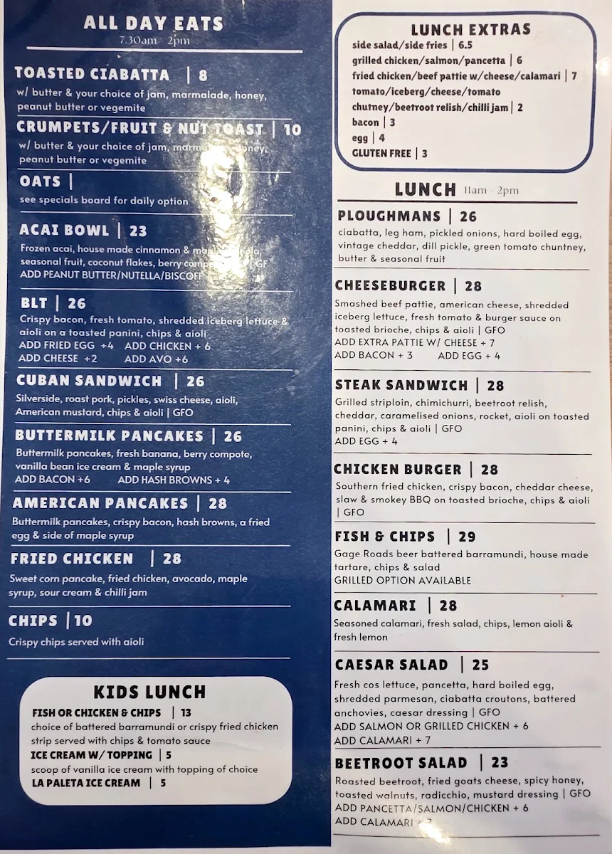 Menu, Rowdy’s Cafe Rockingham
