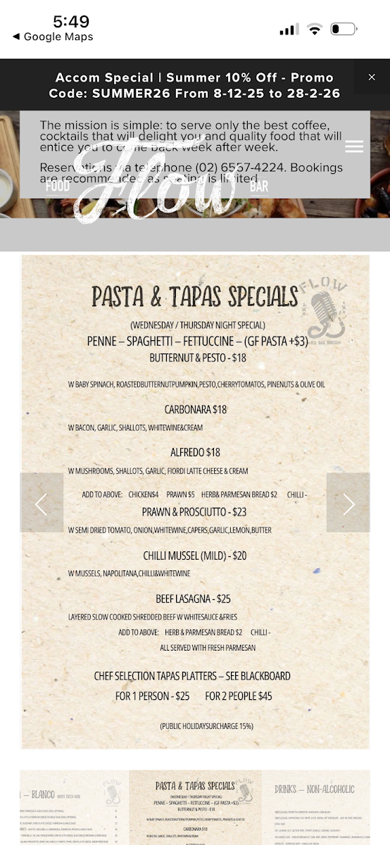 Menu, Flow Bar