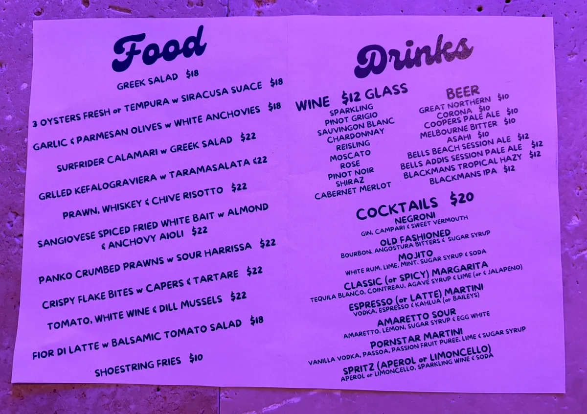 Menu, Flippin' Fresh