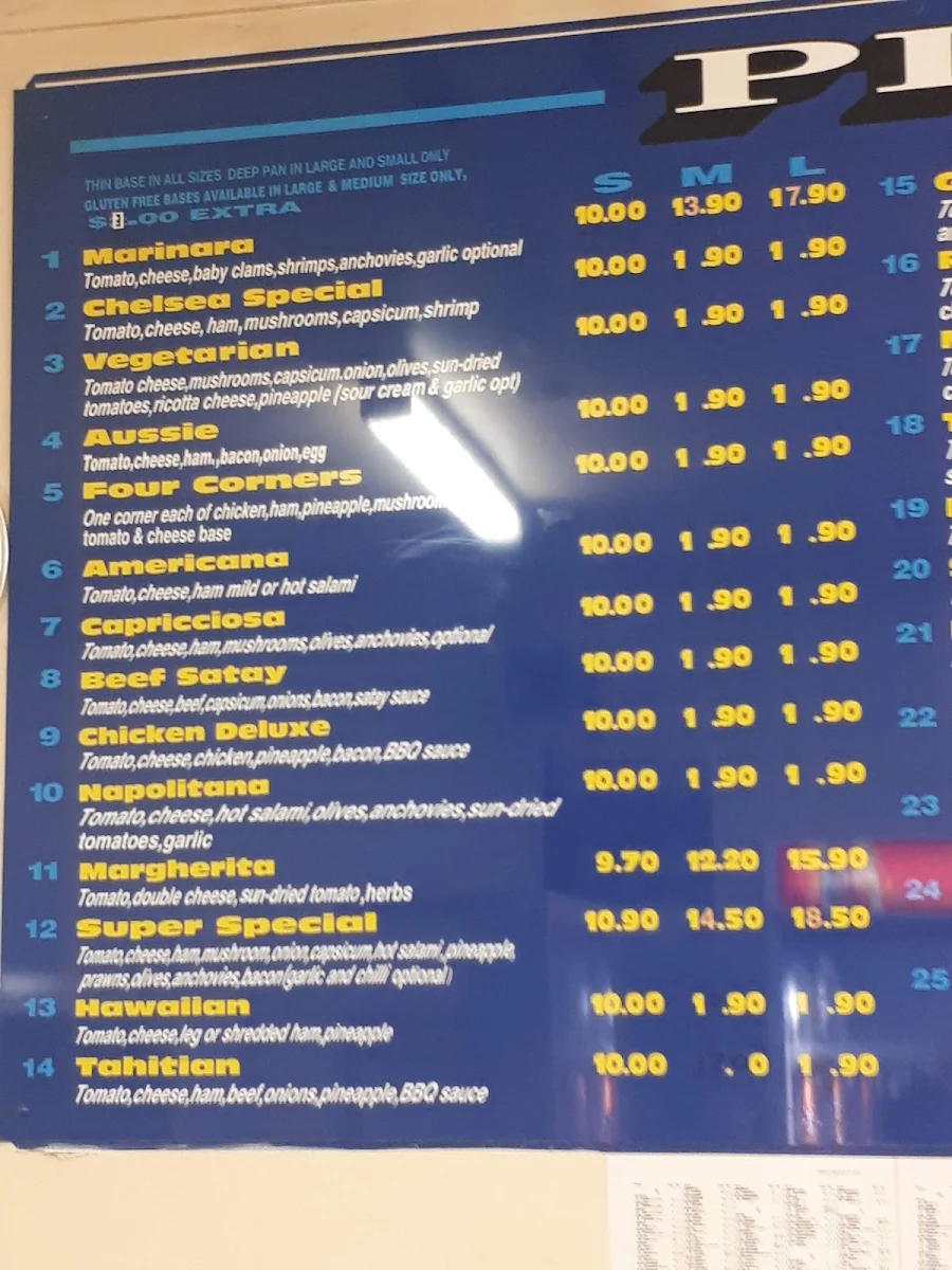 Menu, Pizza Villa