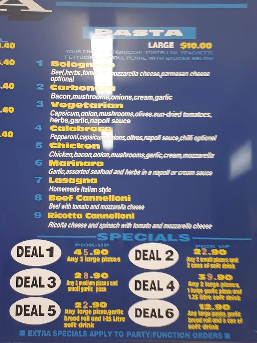 Menu, Pizza Villa