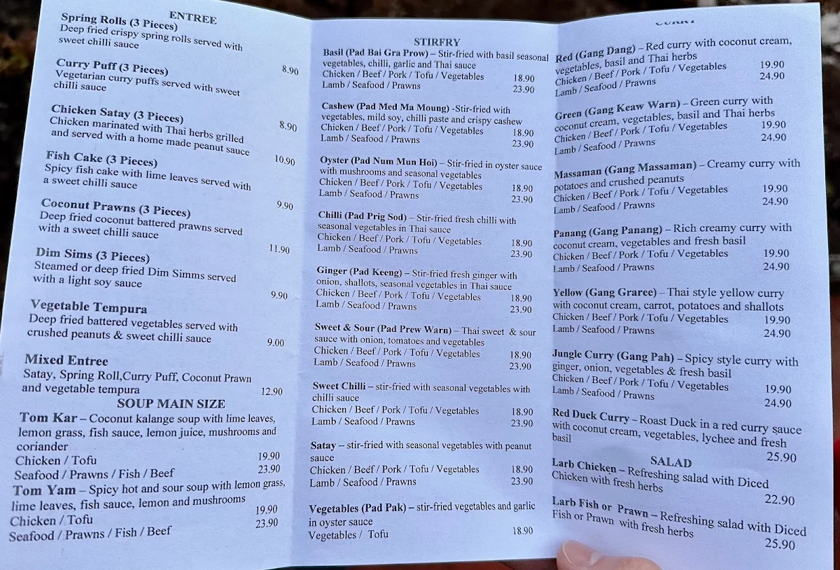 Menu, Sukhothai Maleny