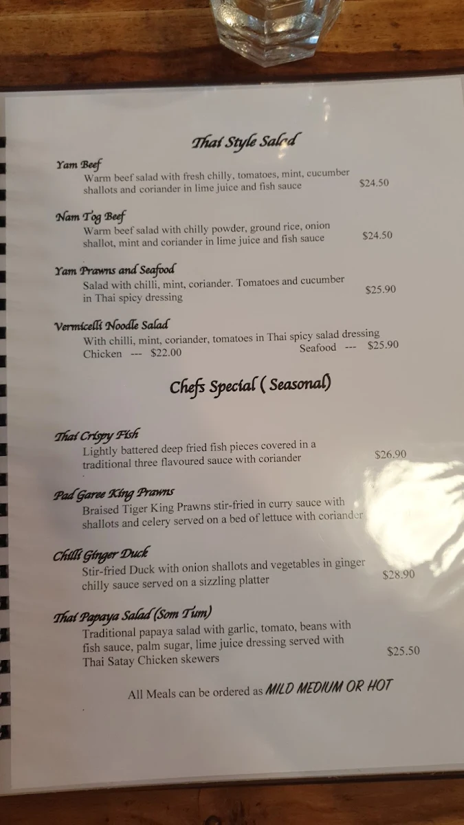 Menu, Sukhothai Maleny