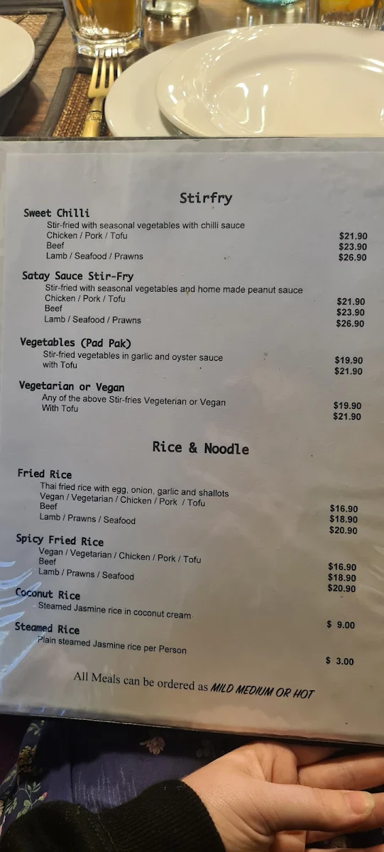 Menu, Sukhothai Maleny