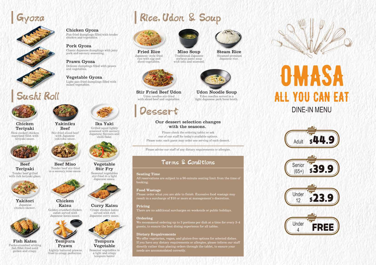 Menu, Omasa Japanese Restaurant Joondalup