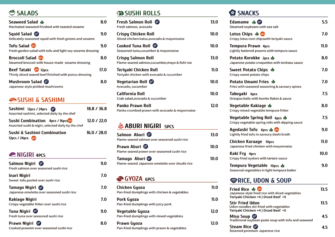 Menu, Omasa Japanese Restaurant Joondalup