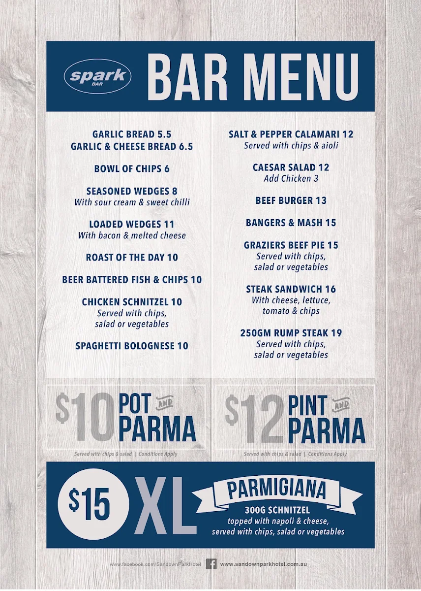 Menu, Sandown Park Hotel