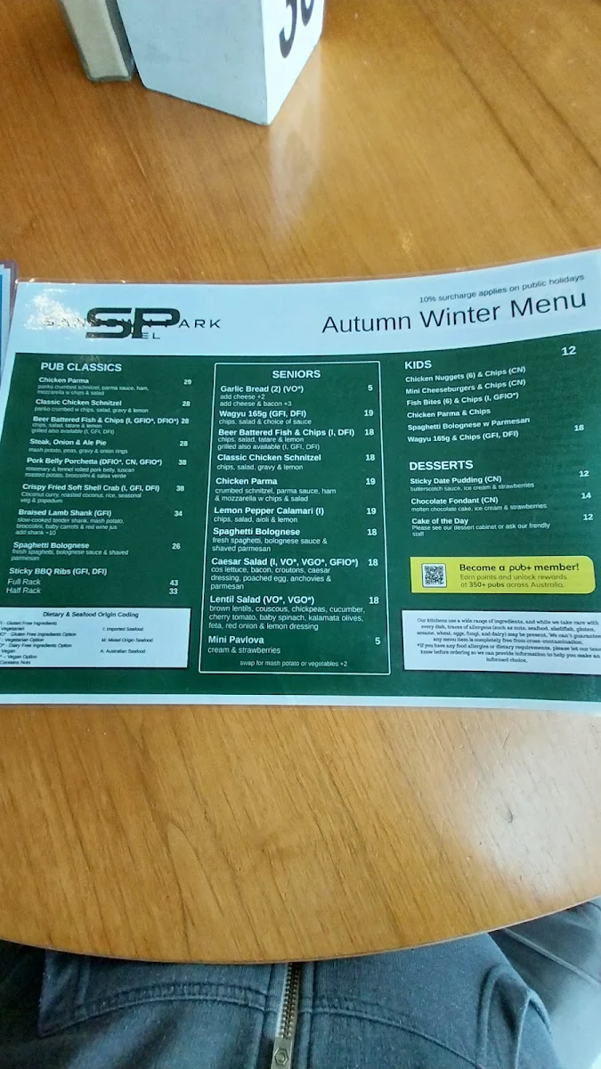 Menu, Sandown Park Hotel