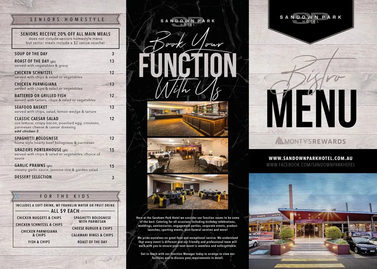 Menu, Sandown Park Hotel