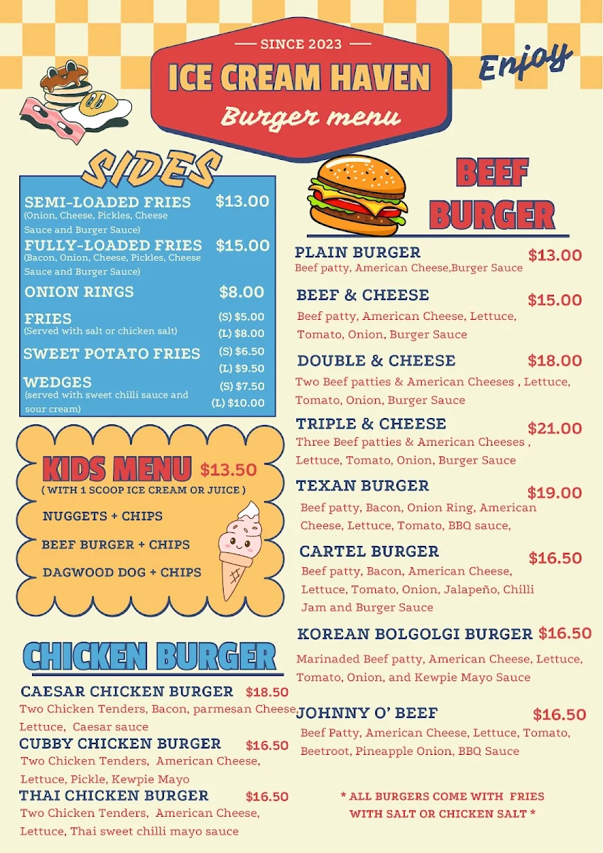 Menu, Ice Cream Haven Grafton