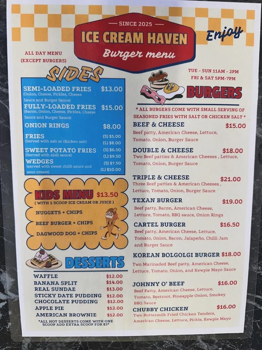 Menu, Ice Cream Haven Grafton