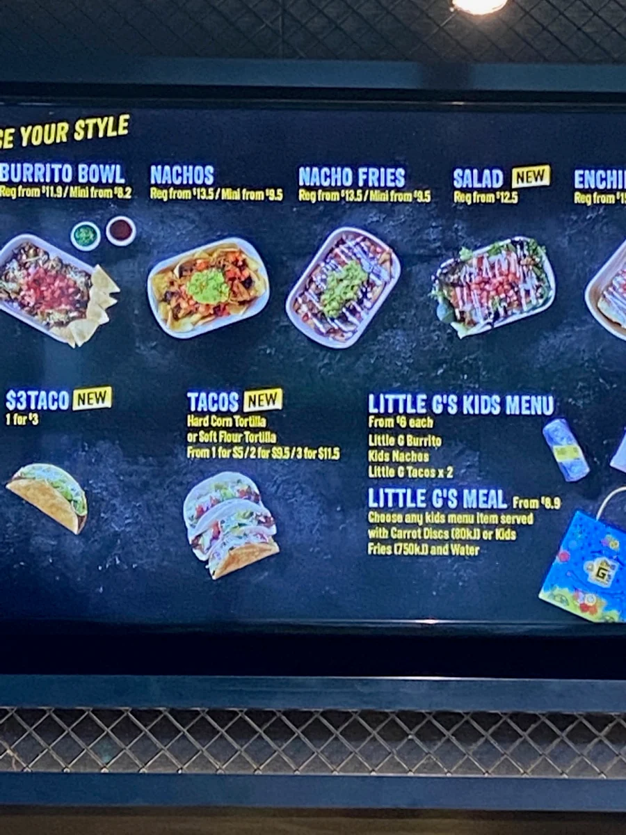 Menu, Guzman y Gomez - Parramatta Marsden St