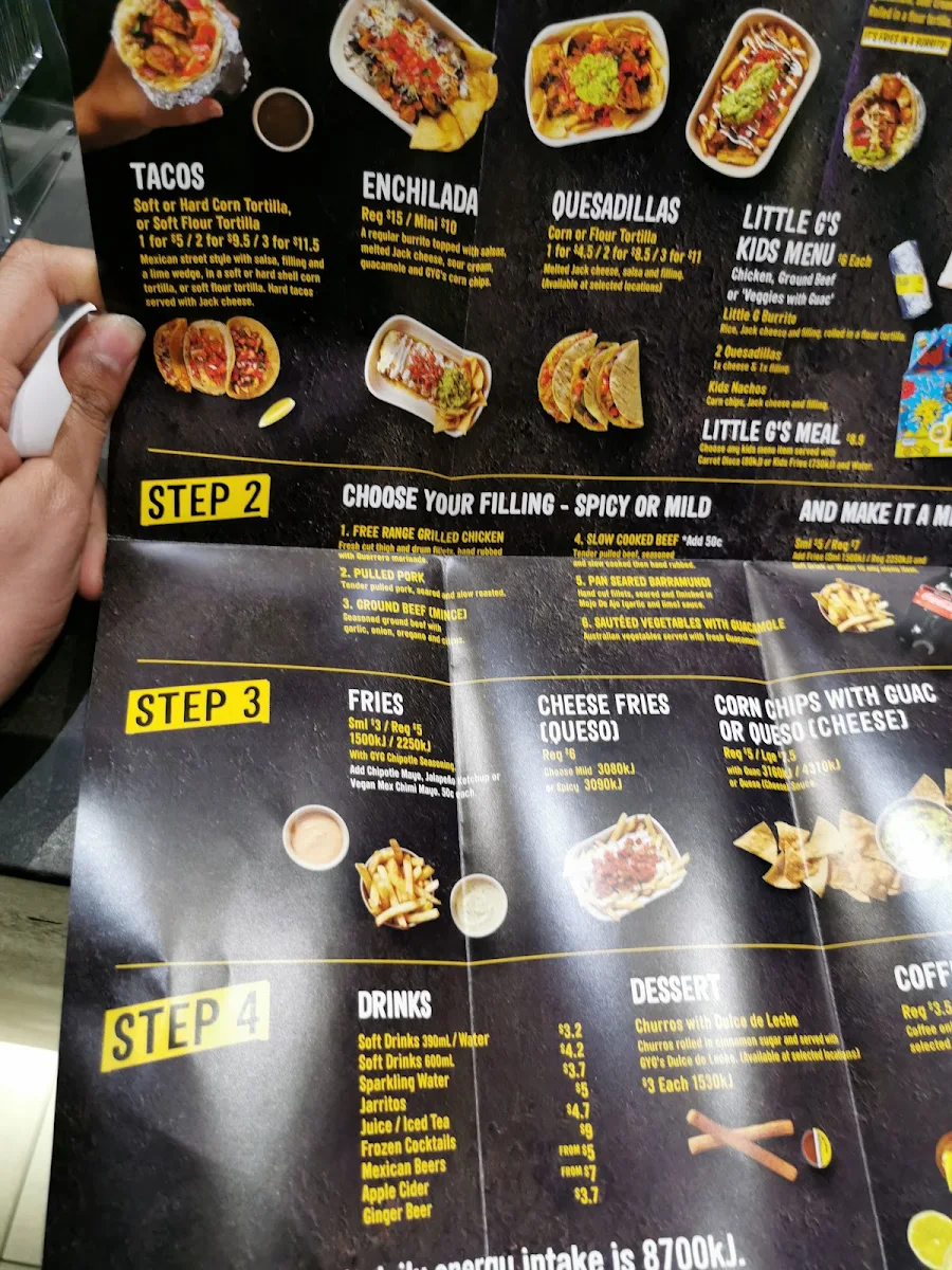 Menu, Guzman y Gomez - Parramatta Marsden St