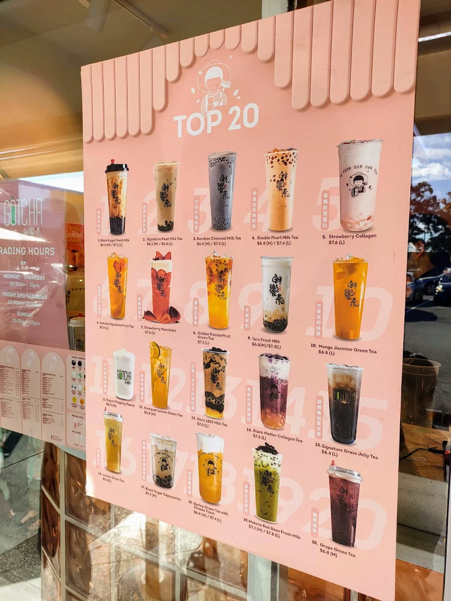 Menu, Gotcha Fresh Tea - Pinelands Plaza