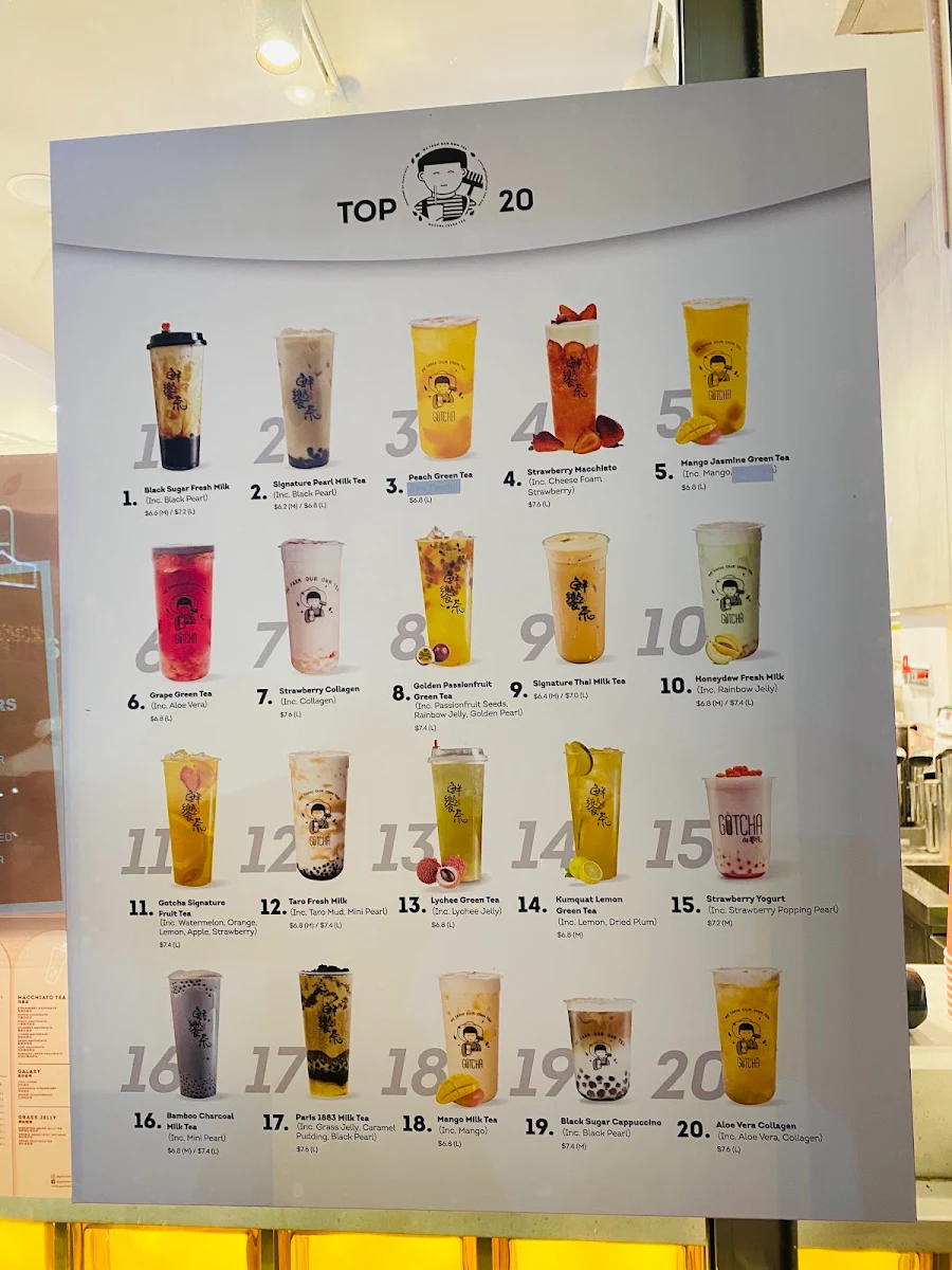 Menu, Gotcha Fresh Tea - Pinelands Plaza