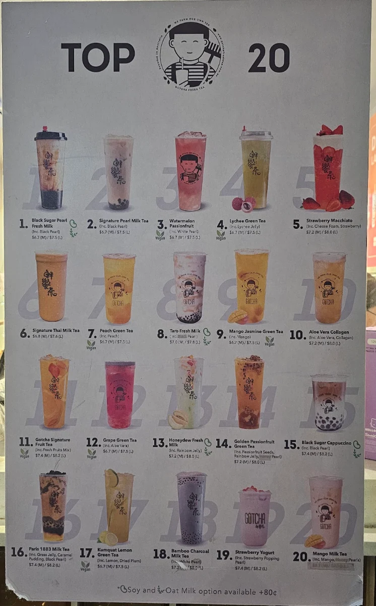 Menu, Gotcha Fresh Tea - Pinelands Plaza