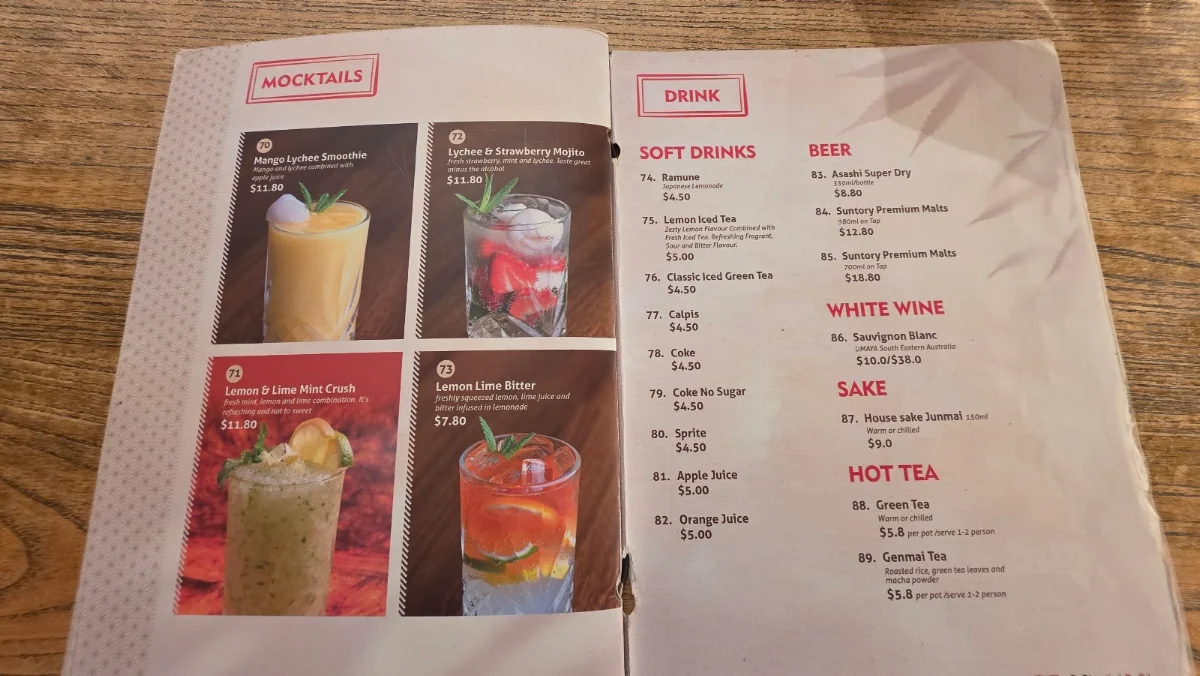 Menu, Umaya Macquarie