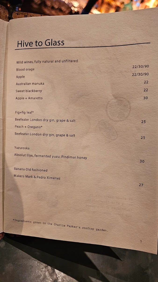 Menu, Charlie Parker's