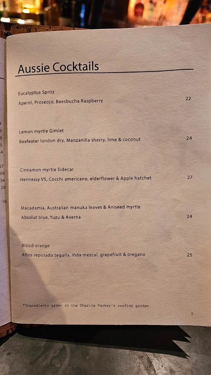 Menu, Charlie Parker's