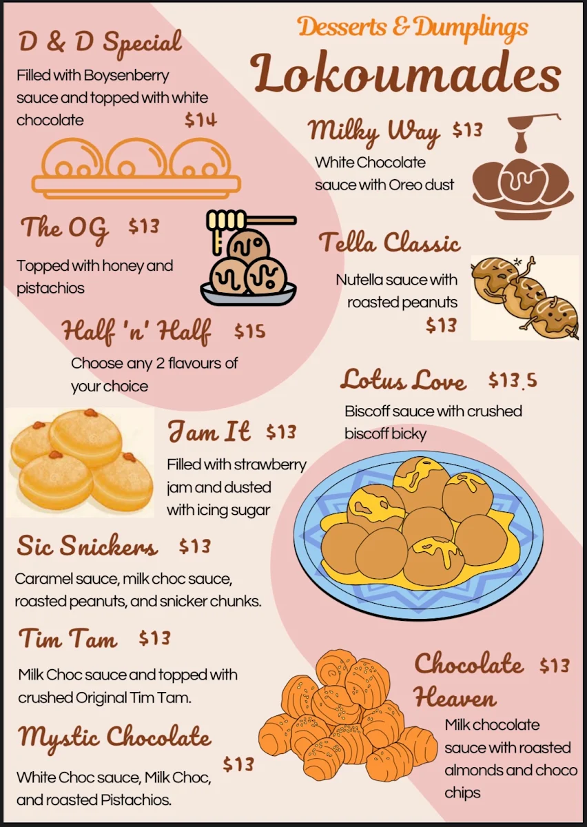 Menu, Desserts N Dumplings