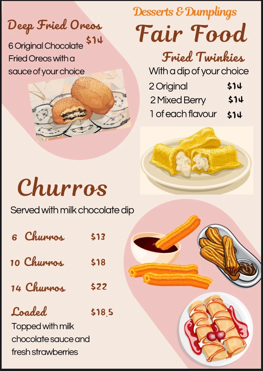 Menu, Desserts N Dumplings