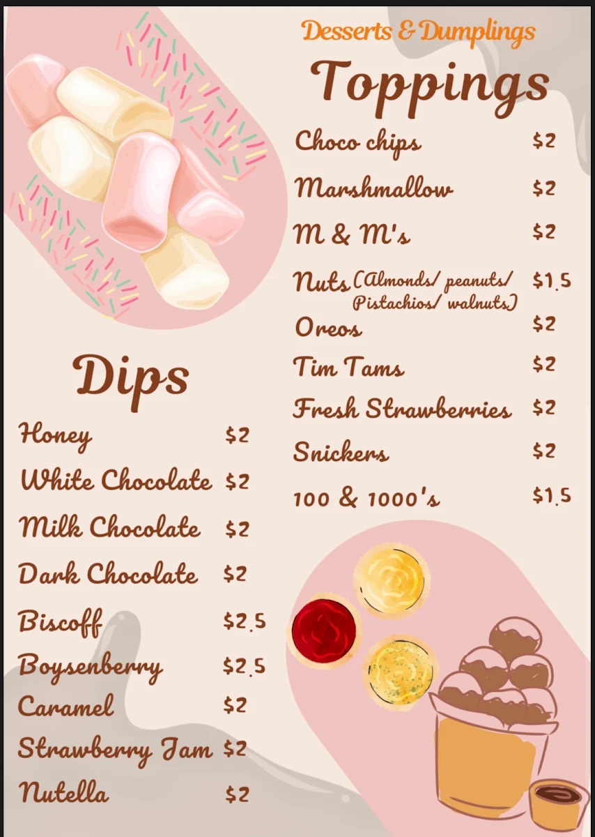 Menu, Desserts N Dumplings