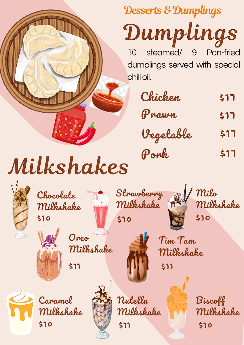 Menu, Desserts N Dumplings
