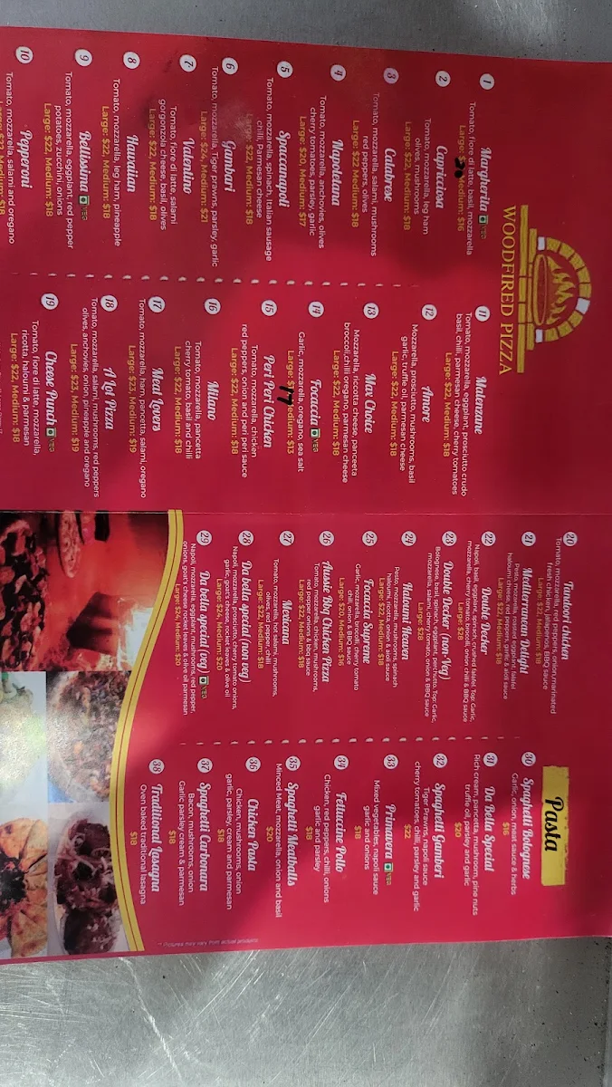 Menu, Da Bella Woodfired Pizza Oakleigh