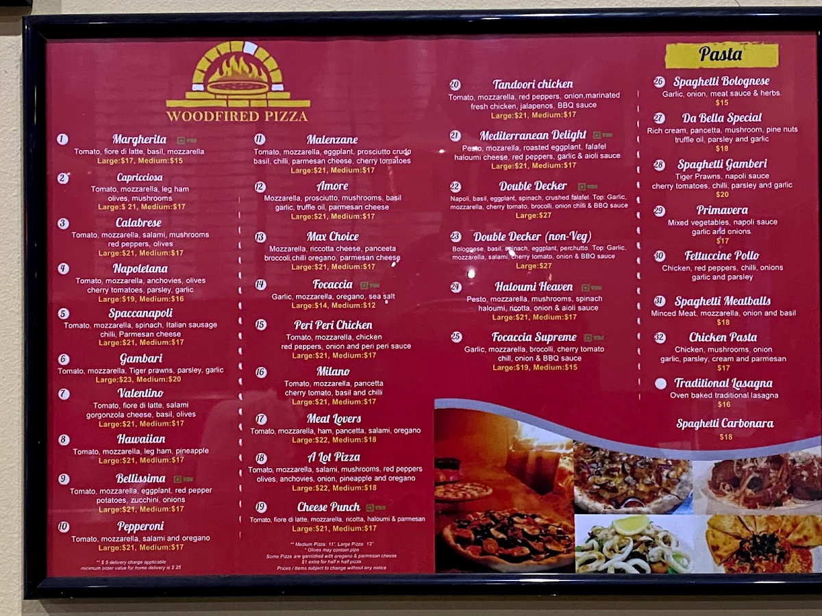 Menu, Da Bella Woodfired Pizza Oakleigh