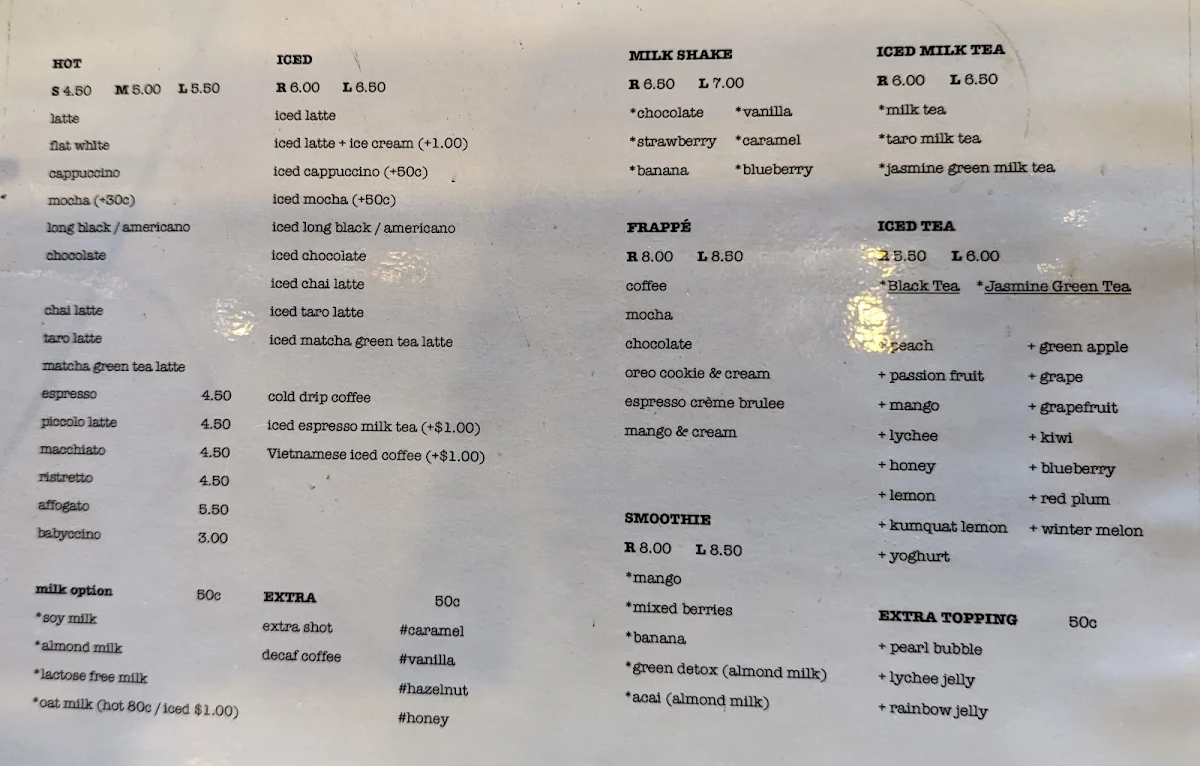 Menu, MOBI CAFÉ
