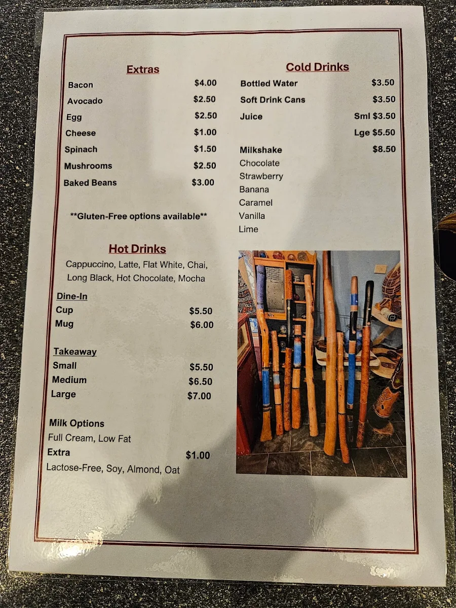 Menu, Didgeridoo cafe/Restaurant