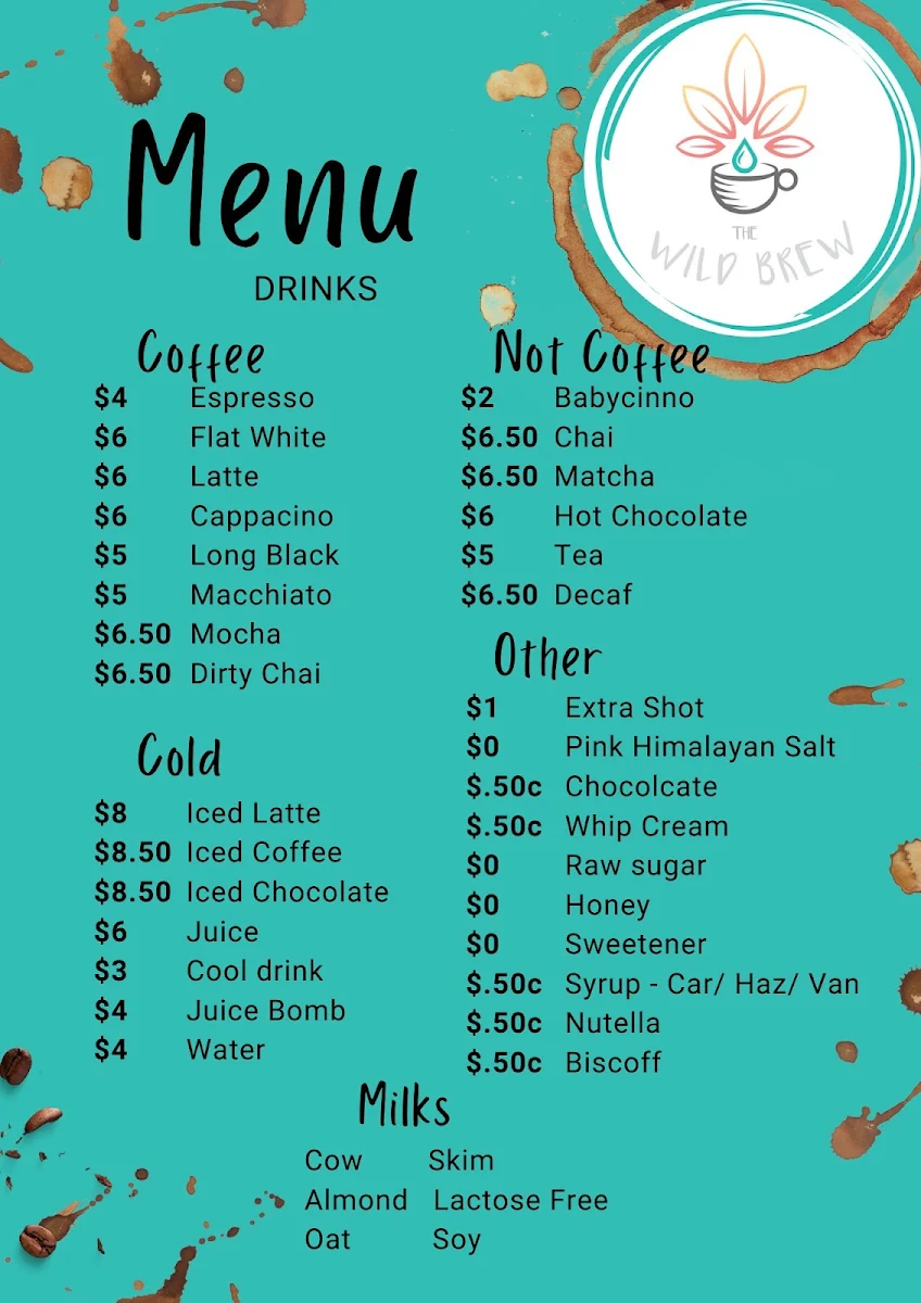 Menu, THE WILD BREW CAFE