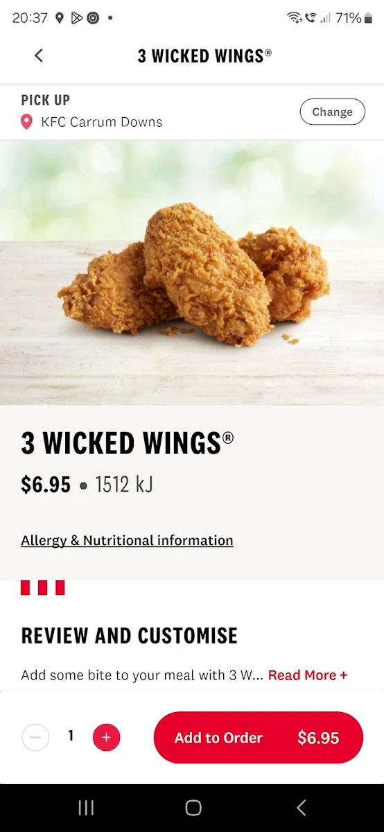 Menu, KFC Carrum Downs