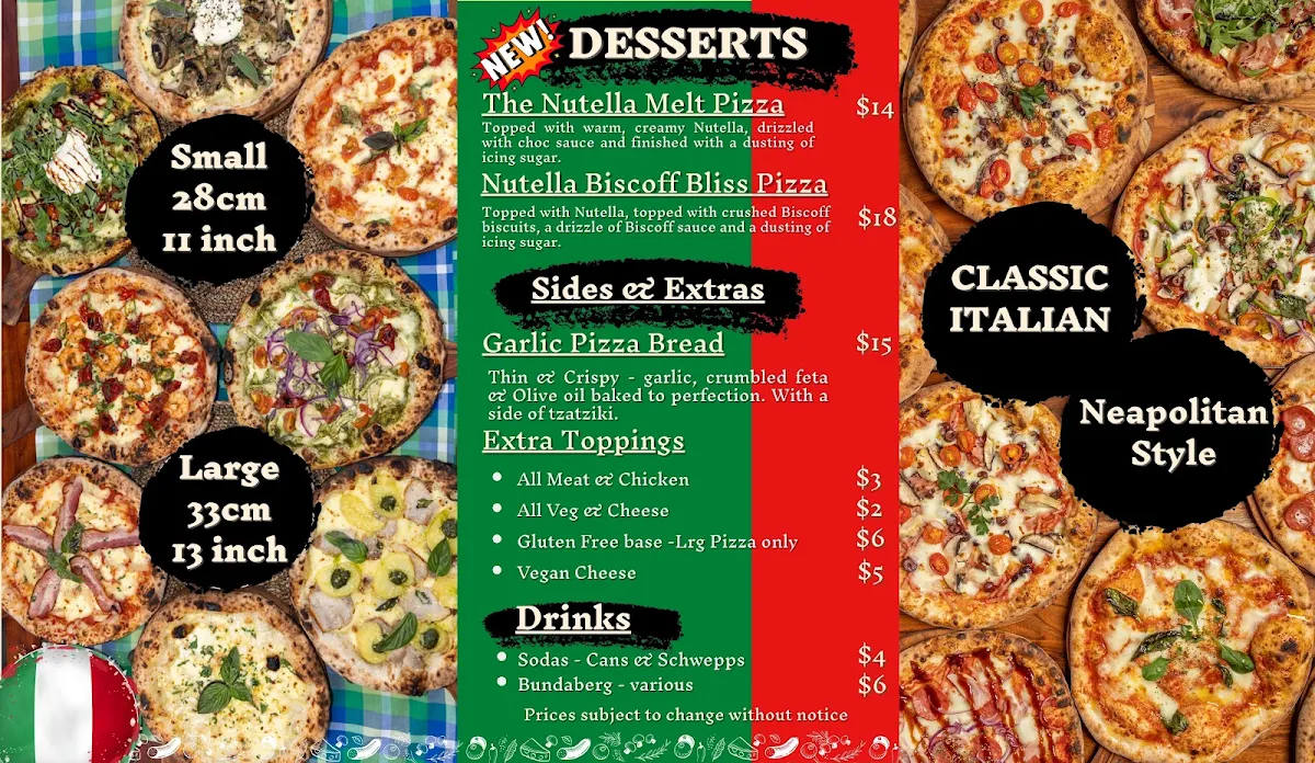 Menu, Mama Poverello's Pizzeria