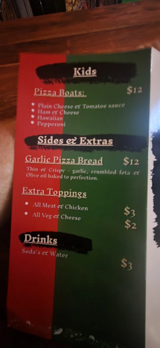Menu, Mama Poverello's Pizzeria