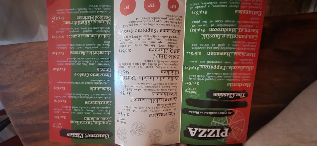 Menu, Mama Poverello's Pizzeria
