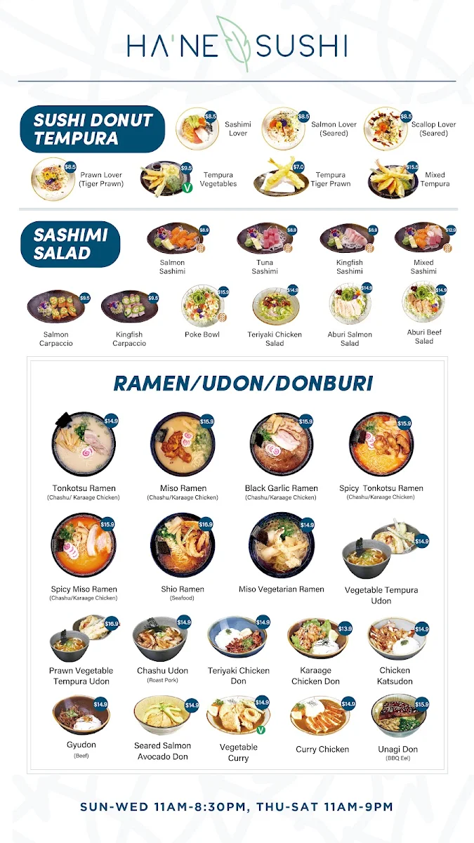 Menu, Hane Sushi