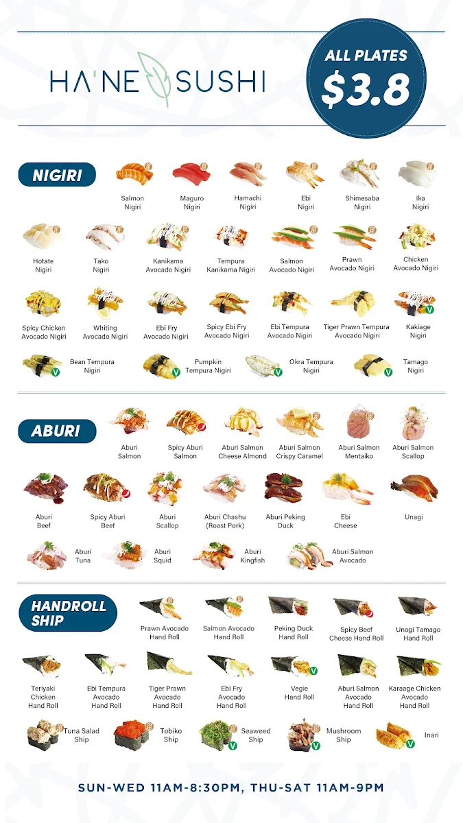 Menu, Hane Sushi