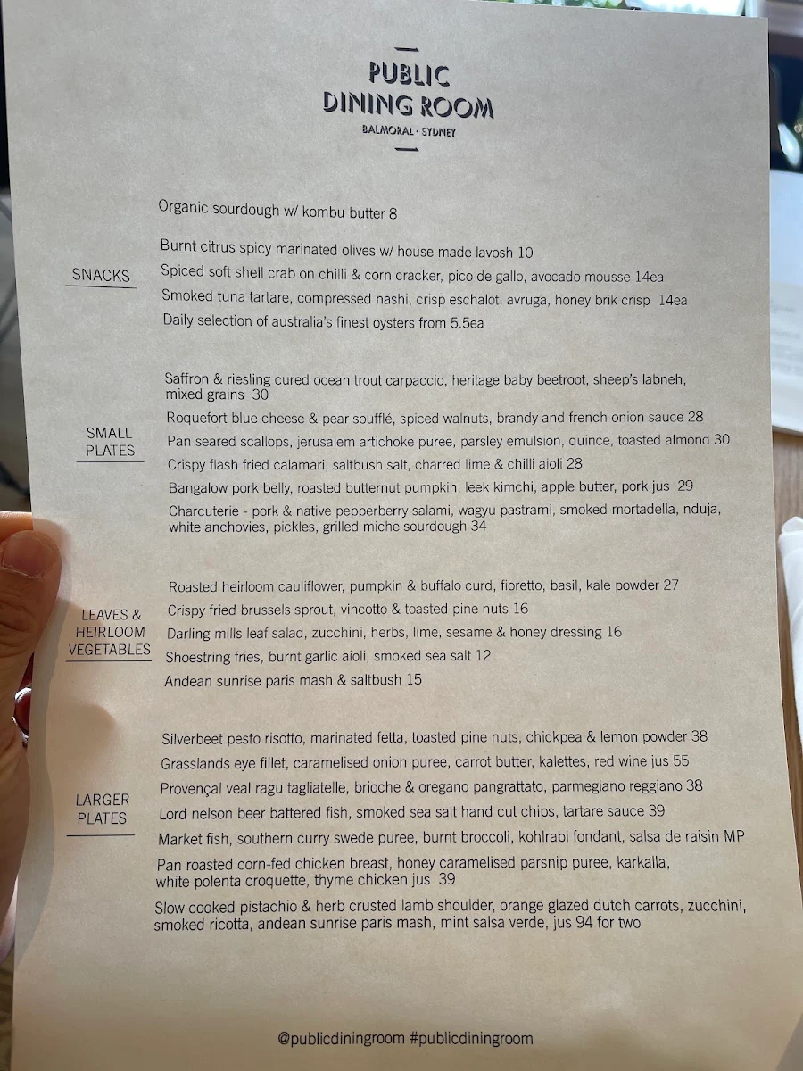 Menu, Public Dining Room Balmoral