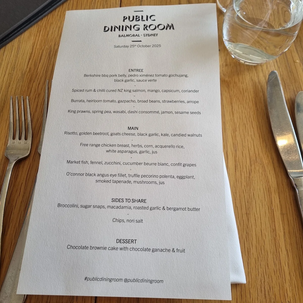 Menu, Public Dining Room Balmoral