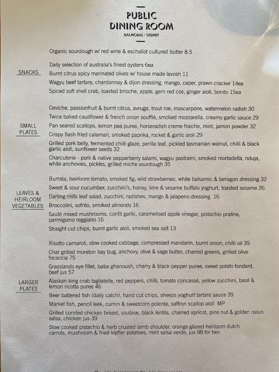 Menu, Public Dining Room Balmoral