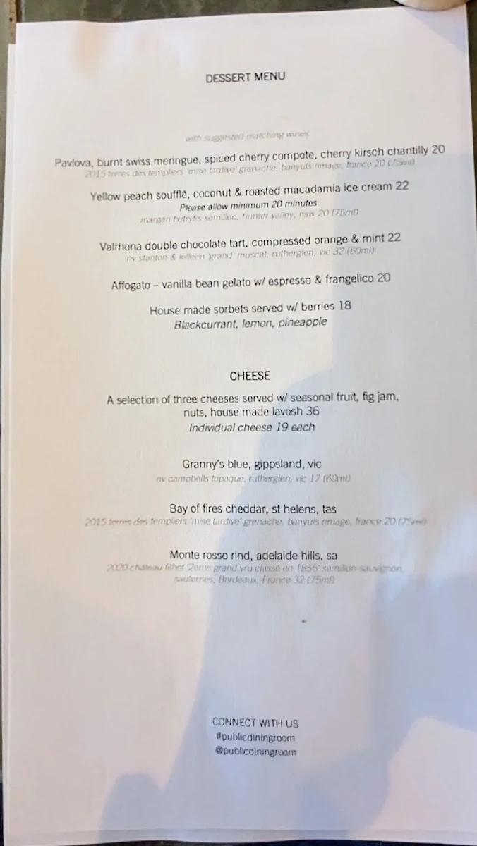 Menu, Public Dining Room Balmoral