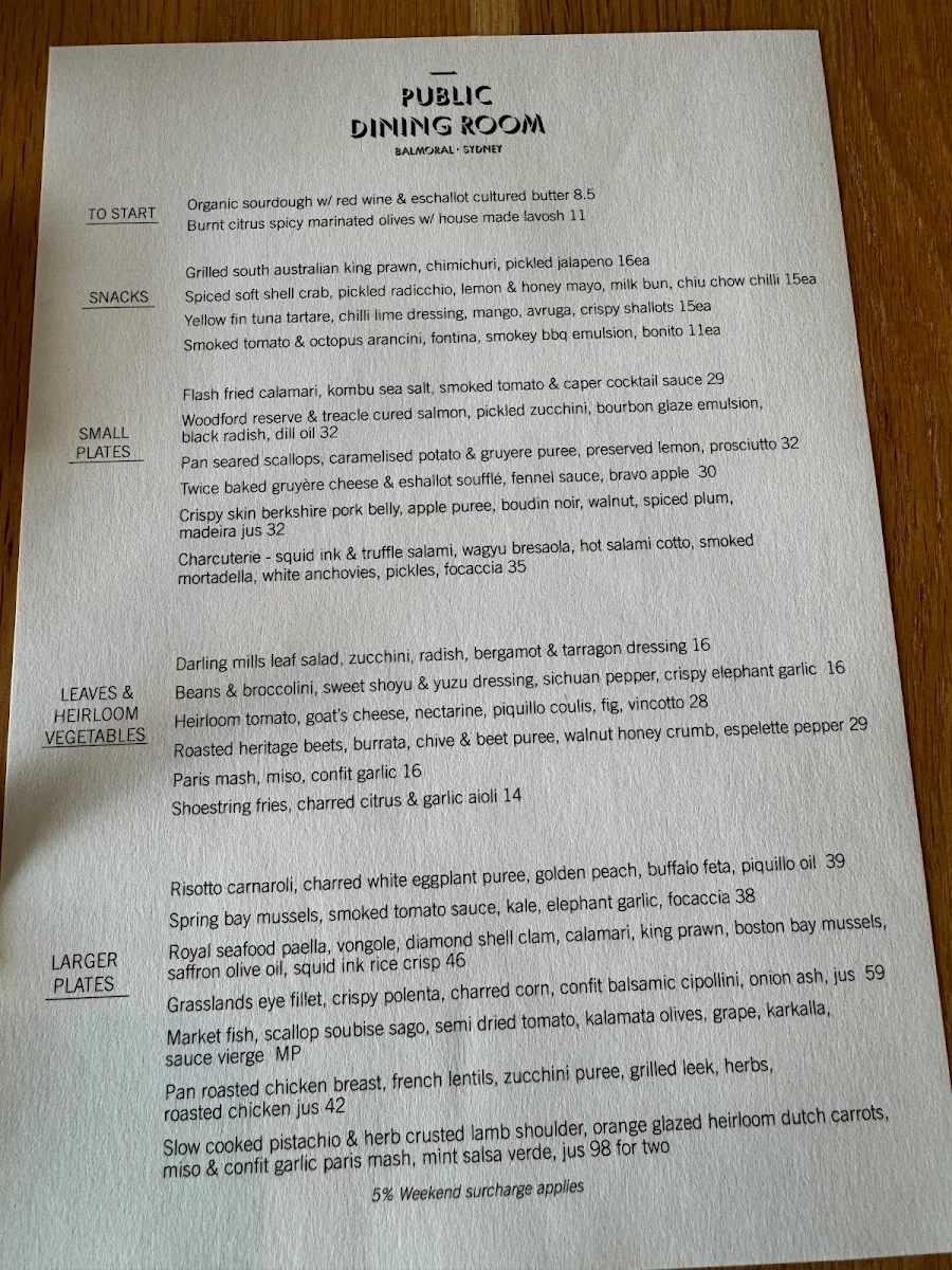 Menu, Public Dining Room Balmoral
