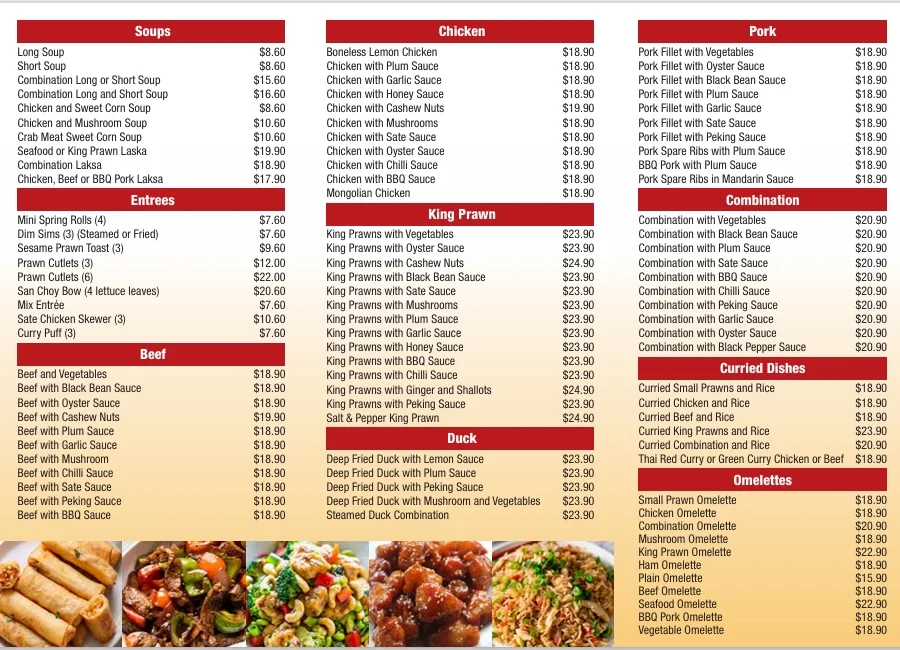 Menu, Ten-Yuan Chinese Restaurant